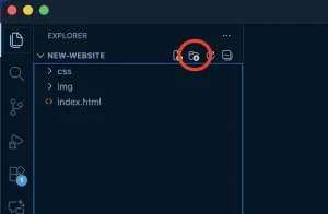 Screenshot of creating a new folder in VS Code.